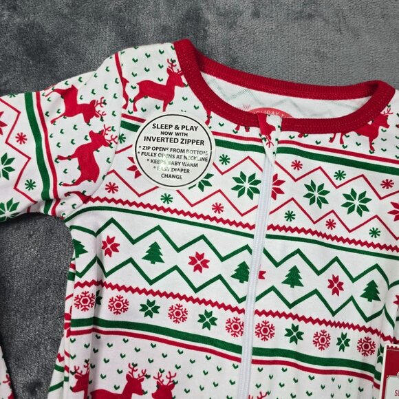 Holiday Time Baby Pajama Set 3-6M Reindeer Footed Sleeper Christmas NWT - Picture 5 of 8